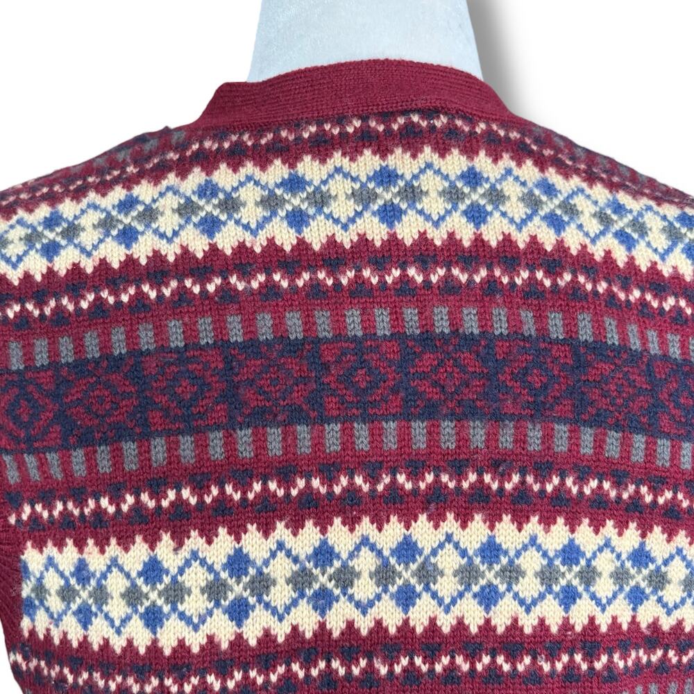 Vintage Talbots Fair Isle Wool Sweater Vest Burgundy Button Front Petite Preppy - Picture 7 of 11